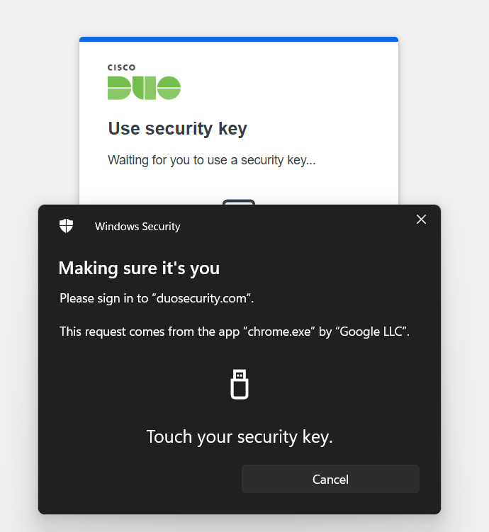 Duo Login - Security Key Method